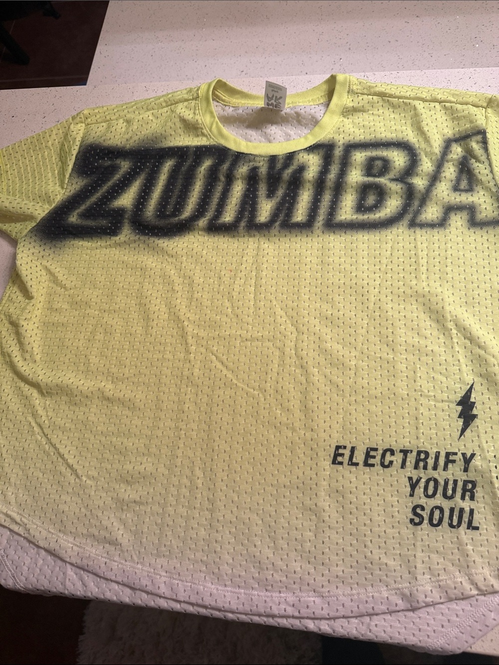 Zumba Fitness Men’s Neon Yellow Mesh Tee with Black Logo